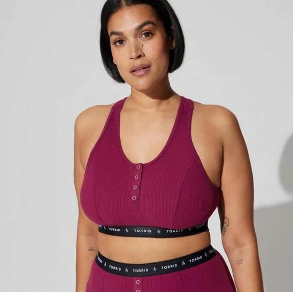 TORRID Lightly Lined Rib Henley Bralette - Navarro Pink - Picture 4 of 7